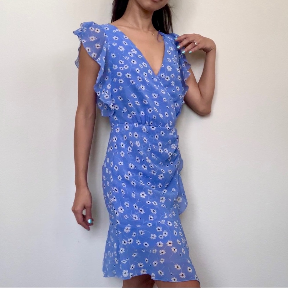 NWT Mango Periwinkle Blue Floral Print Georgette Dress